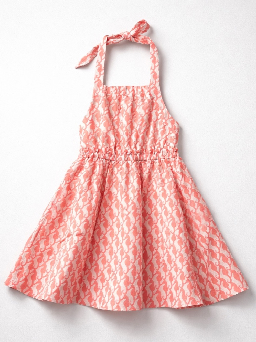 Crewcuts Factory coral and white seahorse print halter dress size 3